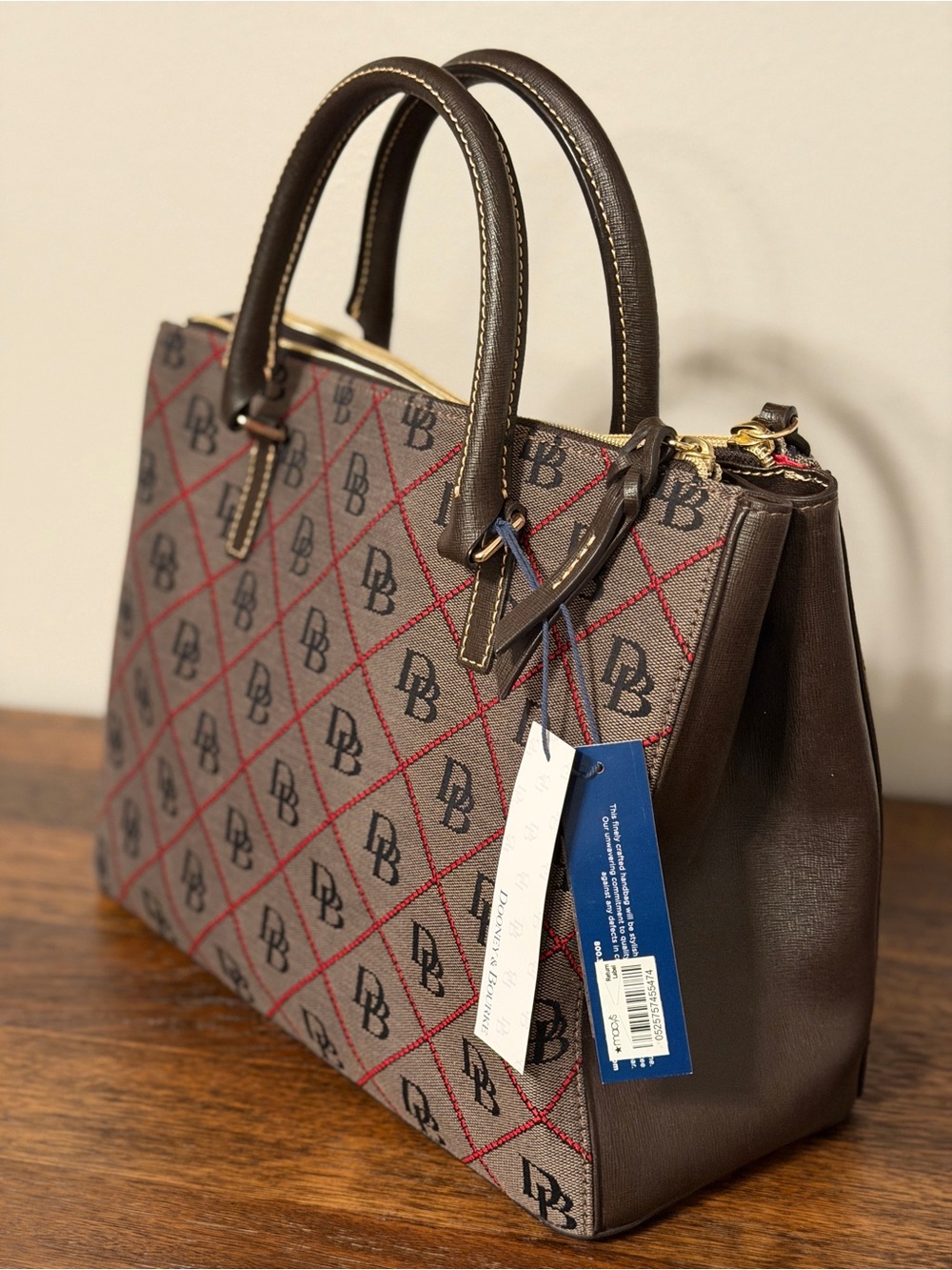 Dooney & Bourke Willa Zip Satchel Dark Brown DB Monogram NWT $225
